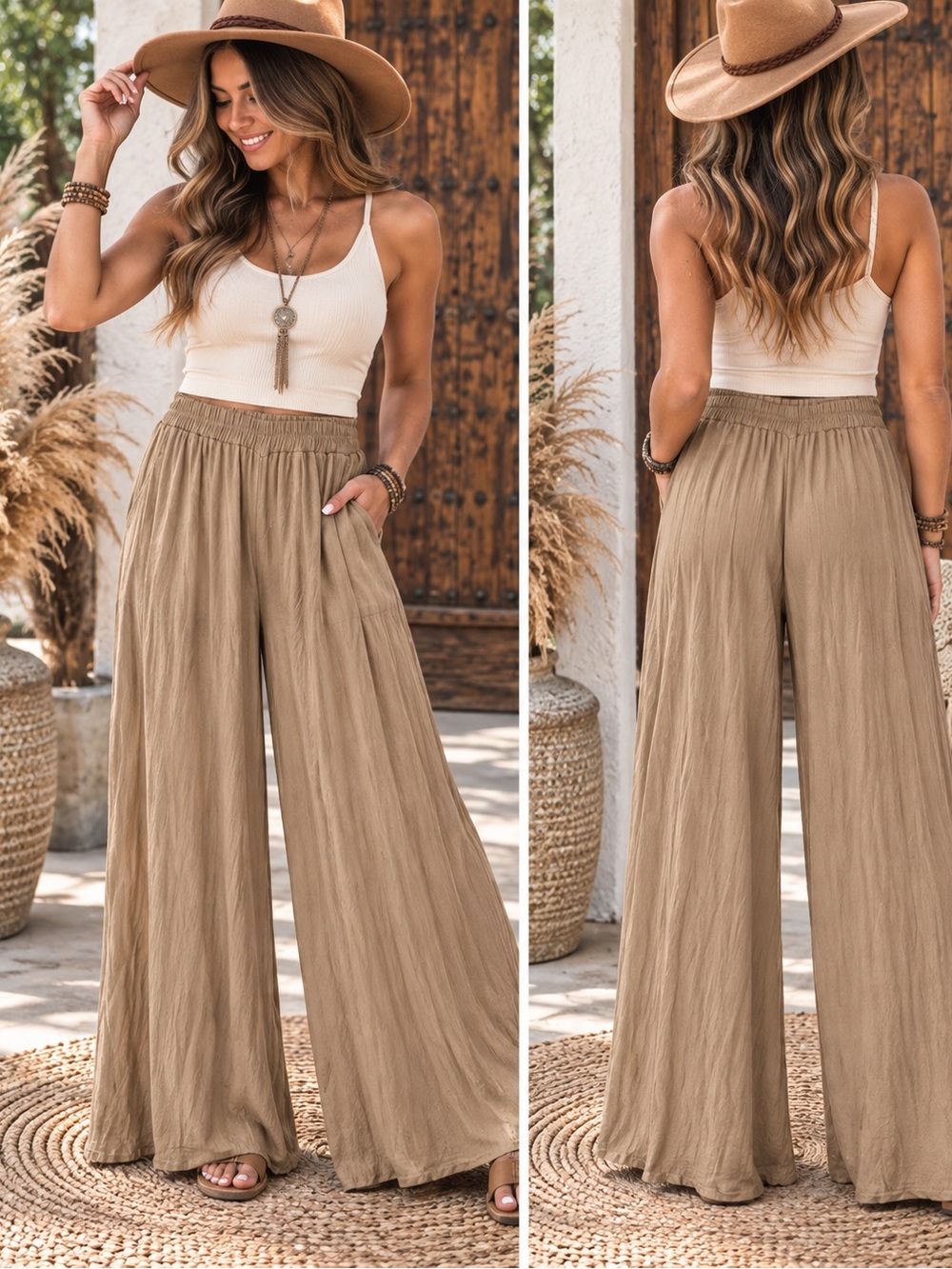 Final Touch Taupe Wide-Leg Palazzo Pants